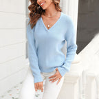 R&B | Pullover - Damen Frühling Leicht V-Ausschnitt Strickpullover