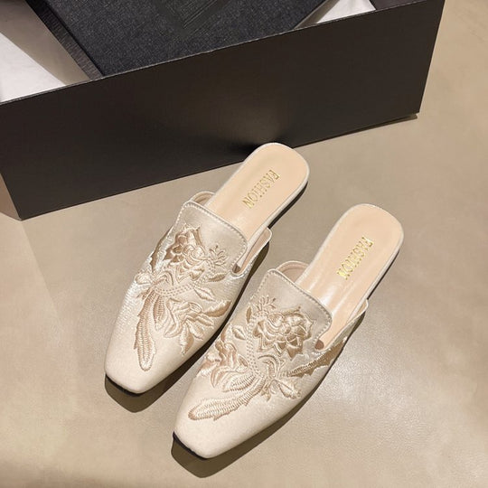 Damen elegante Mules mit floralen Stickereien R&B
