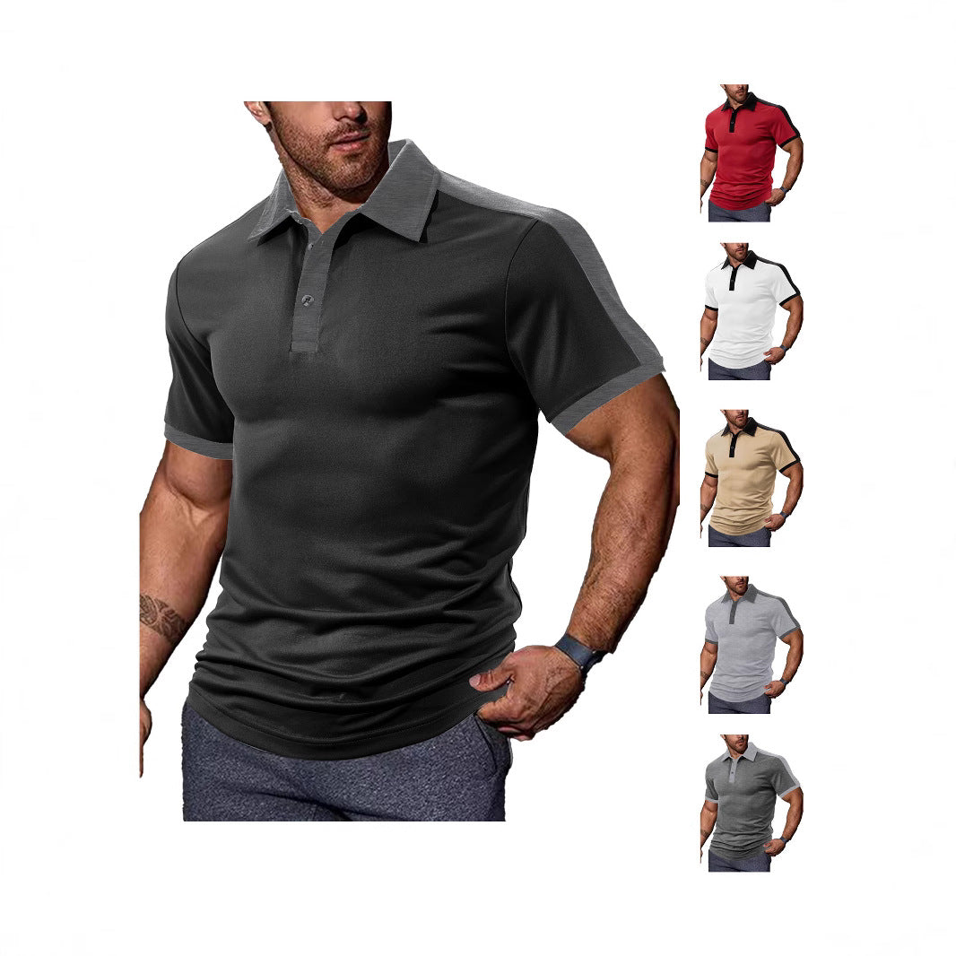 Herren nan figurnahes Kontrast-Poloshirt mit Schulterpasse und Hemdkragen R&B