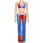 Damen Bikinioberteil mit transparentem Maxirock und floralem Design R&B