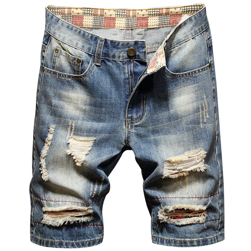 Herren Destroyed Denim-Shorts mit stylischen Rissen und Vintage-Details R&B