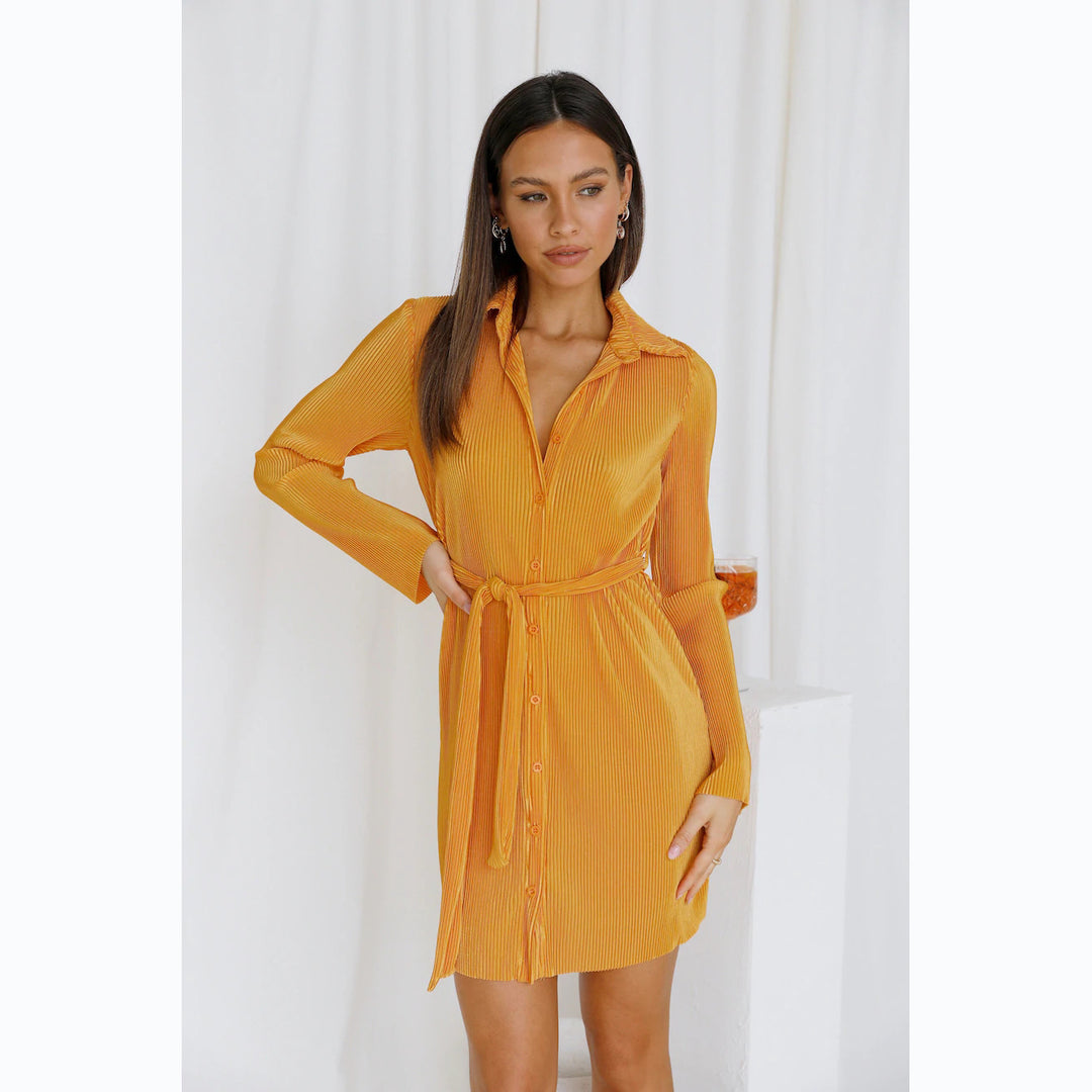 Damen Hemdblusenkleid mit taillierbarem Gürtel und feinem Strukturdesign R&B