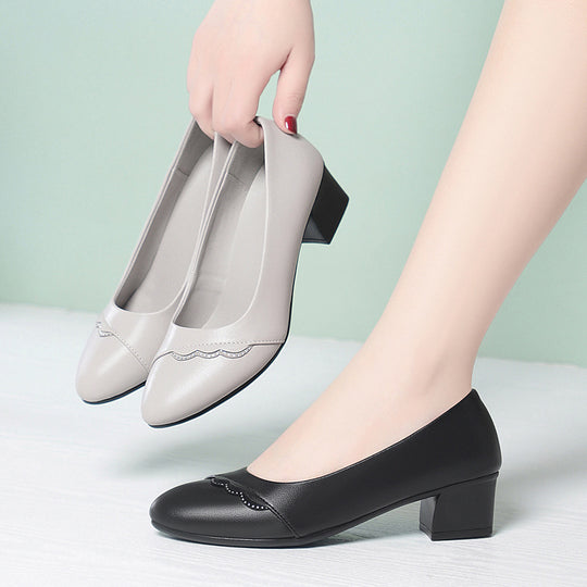 Damen Elegante Pumps mit zierlicher Wellenkante und komfortablem Blockabsatz R&B
