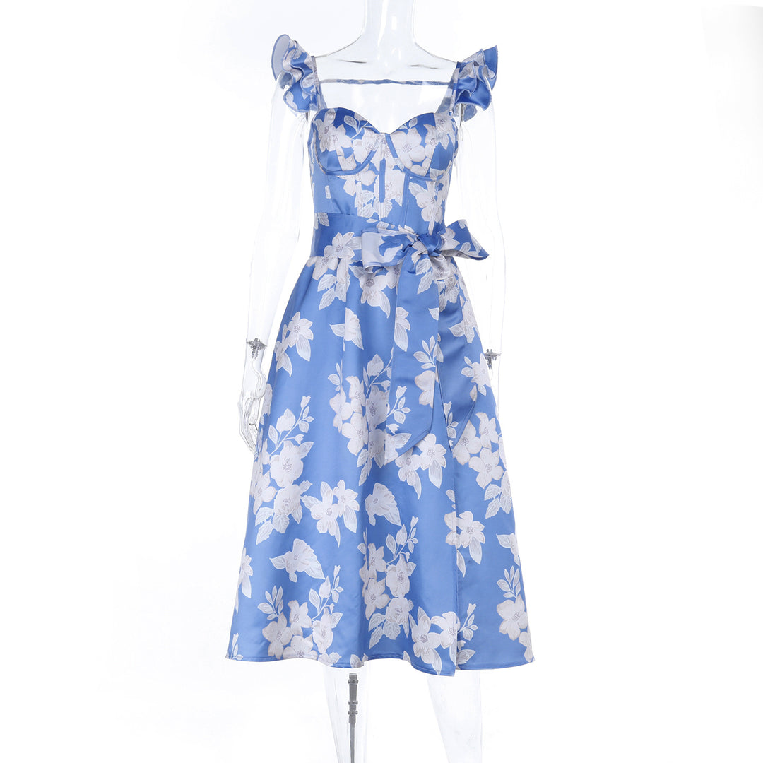 Damen Blumenkleid mit Taillengürtel und Rüschendetails R&B