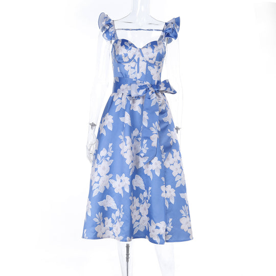 Damen Blumenkleid mit Taillengürtel und Rüschendetails R&B