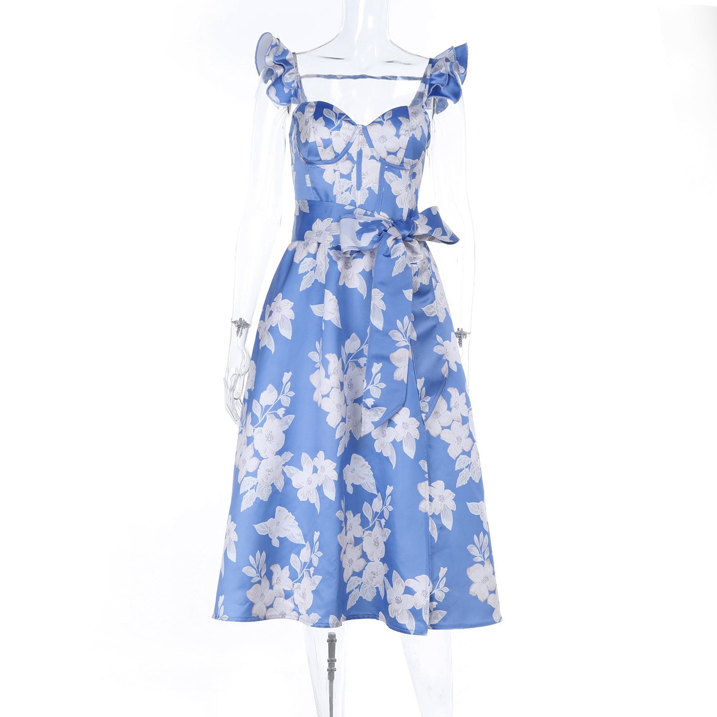 Damen Blumenkleid mit eleganten Rüschendetails und tailliertem Schnitt R&B