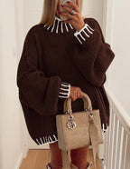 Damen lässiger Grobstrickpullover mit modernem Streifenmuster R&B