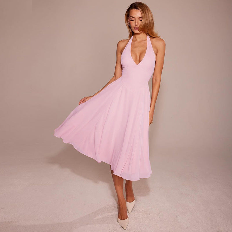 Damen Halter Maxikleid mit fließendem Schnitt R&B