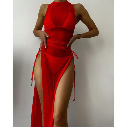 Damen transparenter Strandoveral mit hohem Schnitt R&B