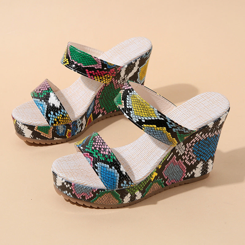 Damen Wedge-Sandalen mit modischem Schlangenleder-Design R&B