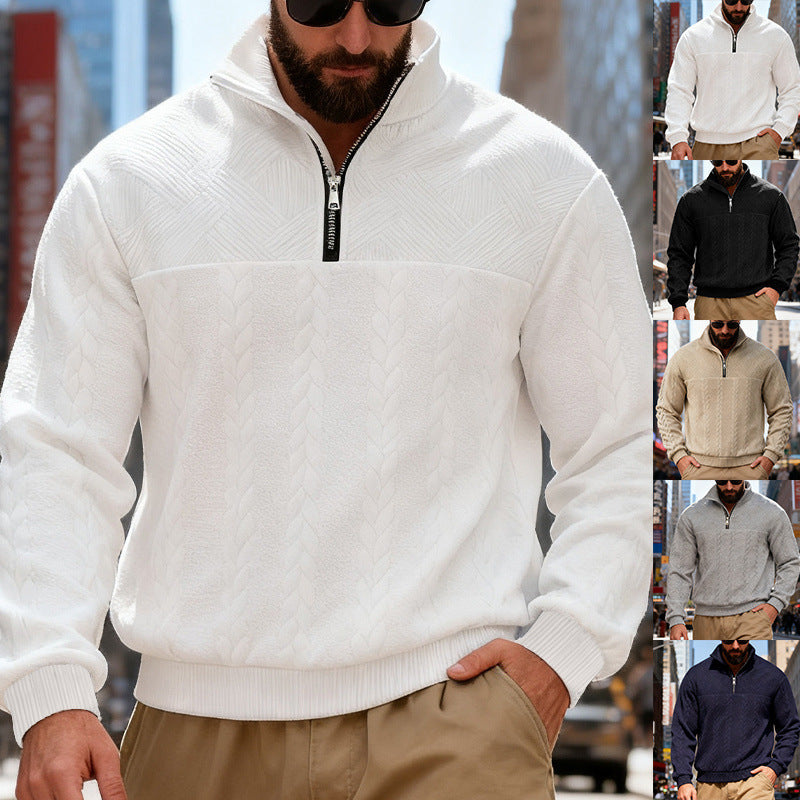 Herren Fleece-Pullover mit hohem Kragen und Reißverschluss R&B