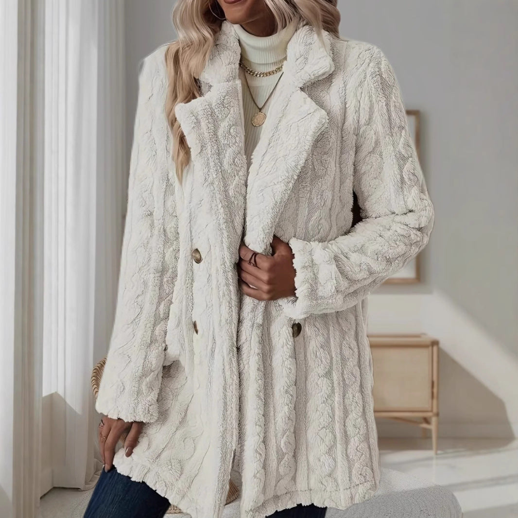 Damen Kapuzenmantel mit strukturiertem Design und großen Knöpfen R&B