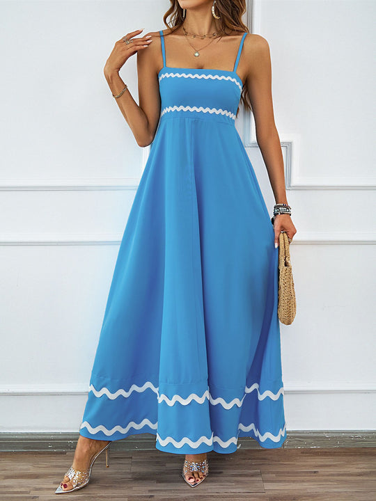 Damen Maxikleid mit schmalen Trägern und verspieltem Wellenmuster R&B