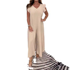 Damen legerer Jumpsuit mit fließendem Schnitt und V-Ausschnitt R&B