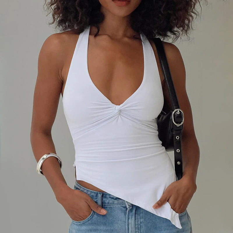 Damen lässiges Trägershirt mit asymmetrischer Naht und raffiniertem Twist R&B