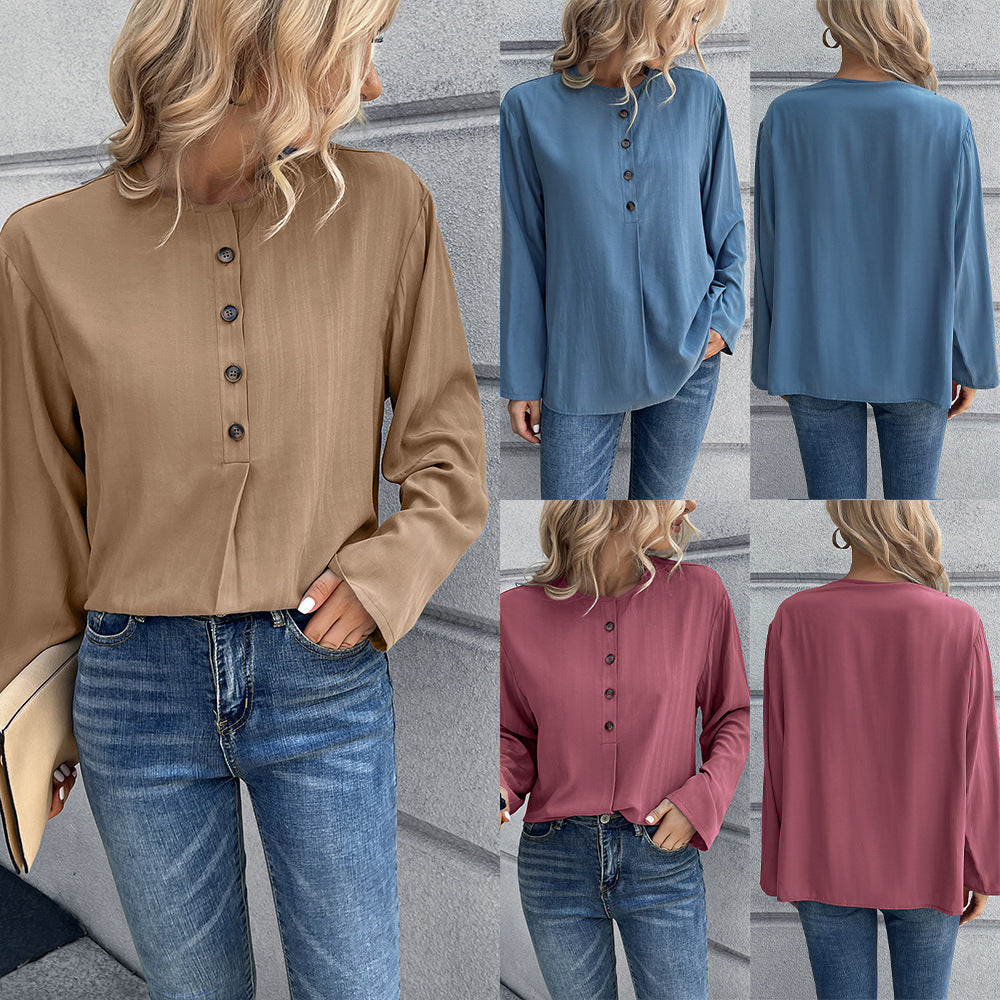 Damen Lockere Bluse mit Knopfdetail und langen Ärmeln R&B