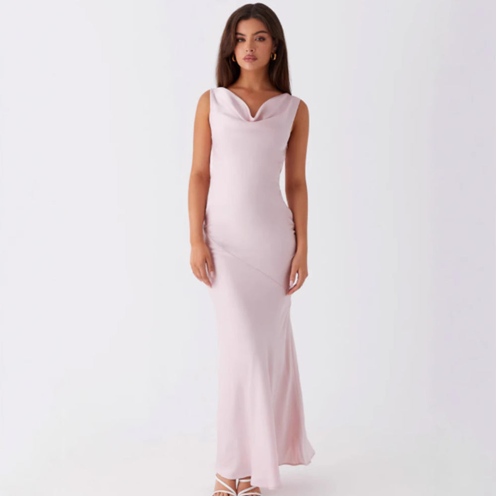 Damen Elegantes Maxikleid mit tiefem V-Ausschnitt und fließendem Stoff R&B