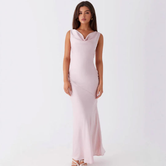 Damen Elegantes Maxikleid mit tiefem V-Ausschnitt und fließendem Stoff R&B