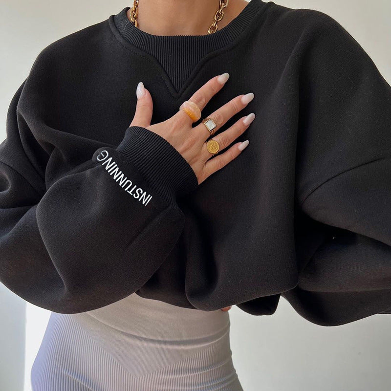 Damen lässiger Oversized Sweatshirt mit Raglanärmeln und besonderen Detailnähten R&B