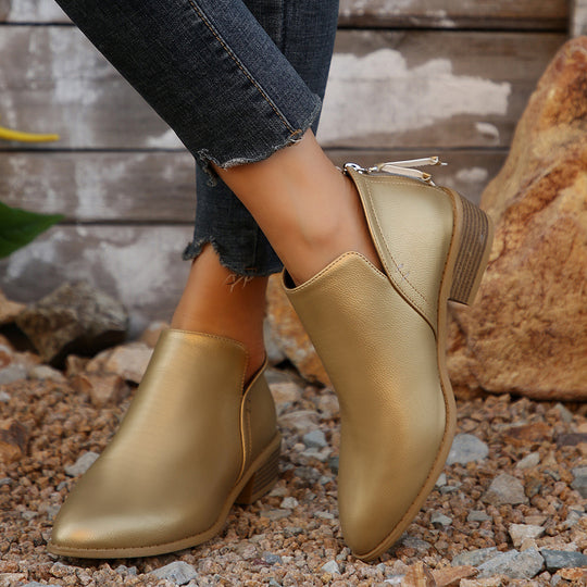 Damen modische Stiefeletten im angesagten Metallic-Look mit seitlichem Reißverschluss R&B
