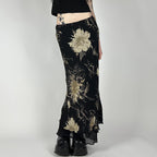 Damen Eleganter Maxirock mit floralem Muster und transparentem Untergrund R&B