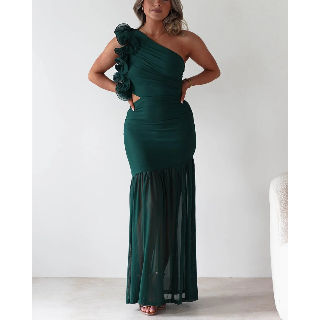 Damen Maxikleid mit asymmetrischem Schnitt und romantischen Rüschendetails R&B