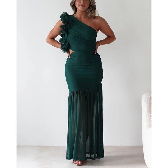 Damen Maxikleid mit asymmetrischem Schnitt und romantischen Rüschendetails R&B