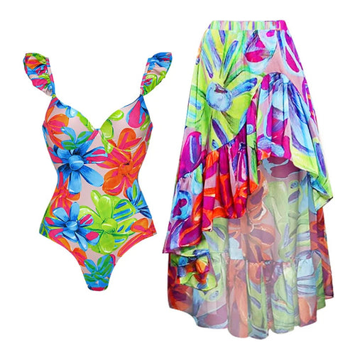 Damen Einteiler Badeanzug mit raffinierten Cut-Out-Details und floralem Design R&B