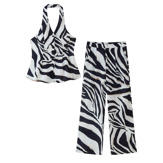 Damen weite Palazzo-Hose mit elegantem Zebramuster R&B