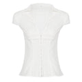 Damen Elegantes kurzärmliges Blusenshirt mit schickem Stehkragen und Reißverschluss R&B