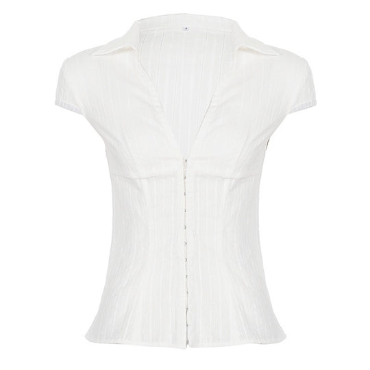 Damen Elegantes kurzärmliges Blusenshirt mit schickem Stehkragen und Reißverschluss R&B