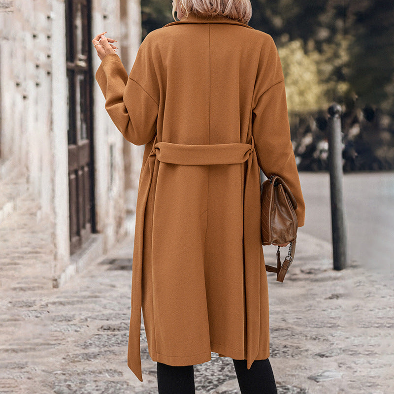 Damen Eleganter Trenchcoat mit Gürtel und doppelt geknöpftem Design R&B