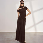 Damen Elegantes Langarm-Maxikleid mit raffiniertem Knotendesign R&B