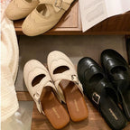Damen elegante Slip-On Sandalen mit modischem Schnallenverschluss und perforierter Oberfläche R&B