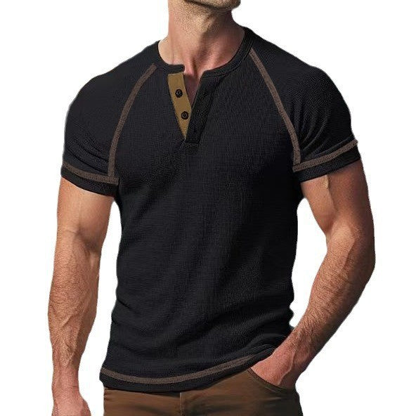 Herren modisches Halblangarm-T-Shirt mit Knopfleiste R&B