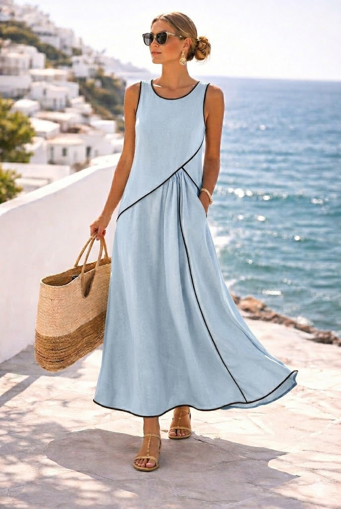 Damen Maxikleid mit fließendem Schnitt und asymmetrischem Design R&B