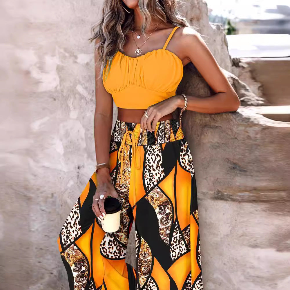 Damen lässiges Crop-Top und weite Hose Set R&B