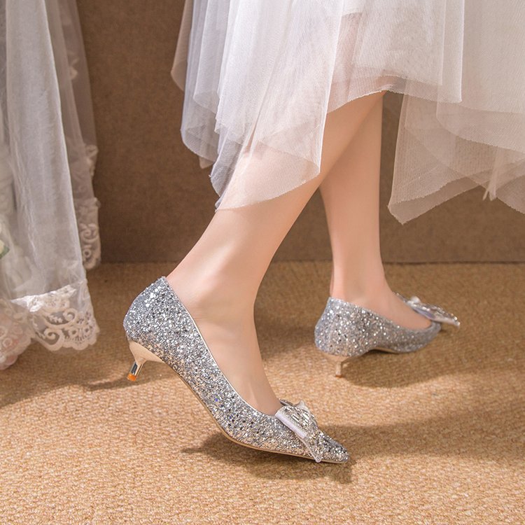 Damen glamouröse Glitzerpumps mit funkelndem Schleifenakzent R&B