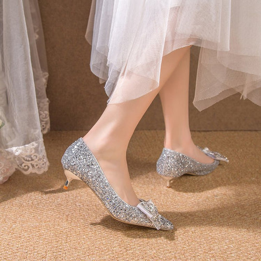 Damen glamouröse Glitzerpumps mit funkelndem Schleifenakzent R&B