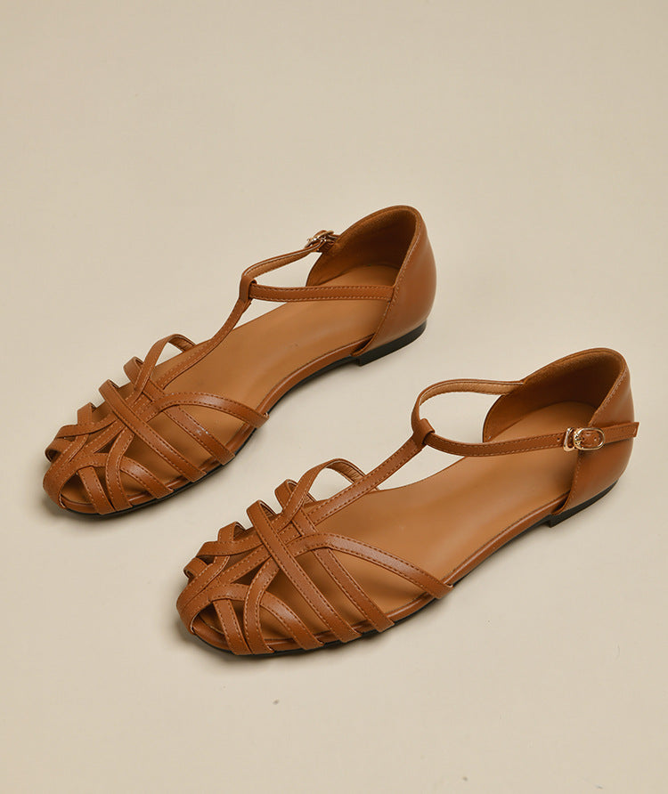 Damen elegante Flachsandalen mit verstellbarem Riemen und modischem Schnitt R&B