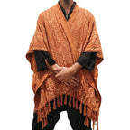 Herren lässiger Poncho mit einzigartigem Mustermix und Fransen