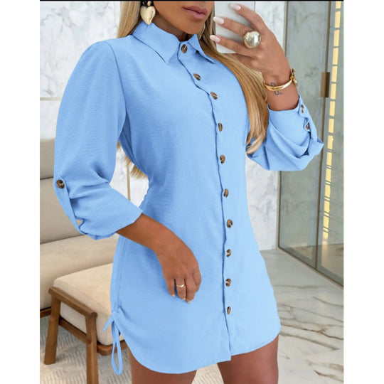 Damen Knopfhemd Kleid im femininen Schnitt mit Rüschendetails R&B