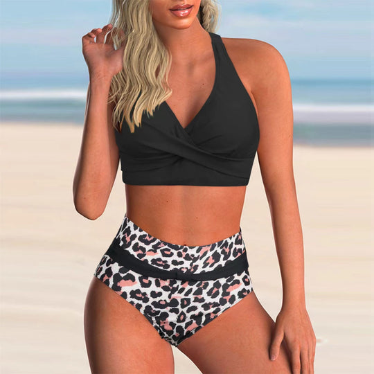 Damen Hoch tailliertes Bikini-Set mit modischem Wickel-Oberteil R&B