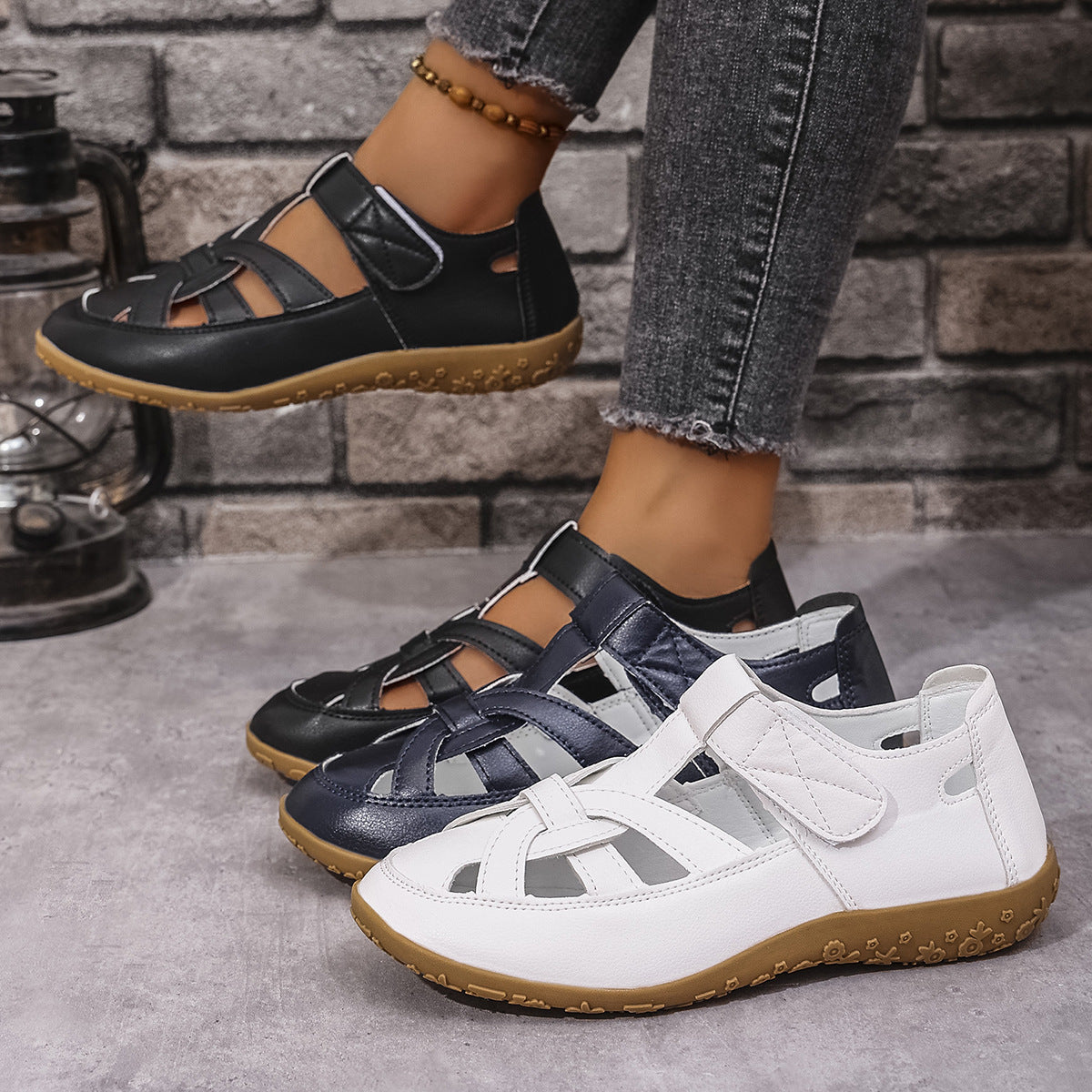 Damen Bequeme Clogs mit verstellbarem Riemendesign und rutschfester Sohle R&B