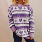Damen Grobstrickpullover mit verspieltem Herzmuster und Zopfdetails R&B