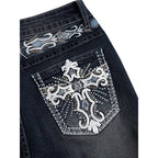 Damen Bootcut Jeans mit aufwendigen Stickereien und hohem Bund R&B