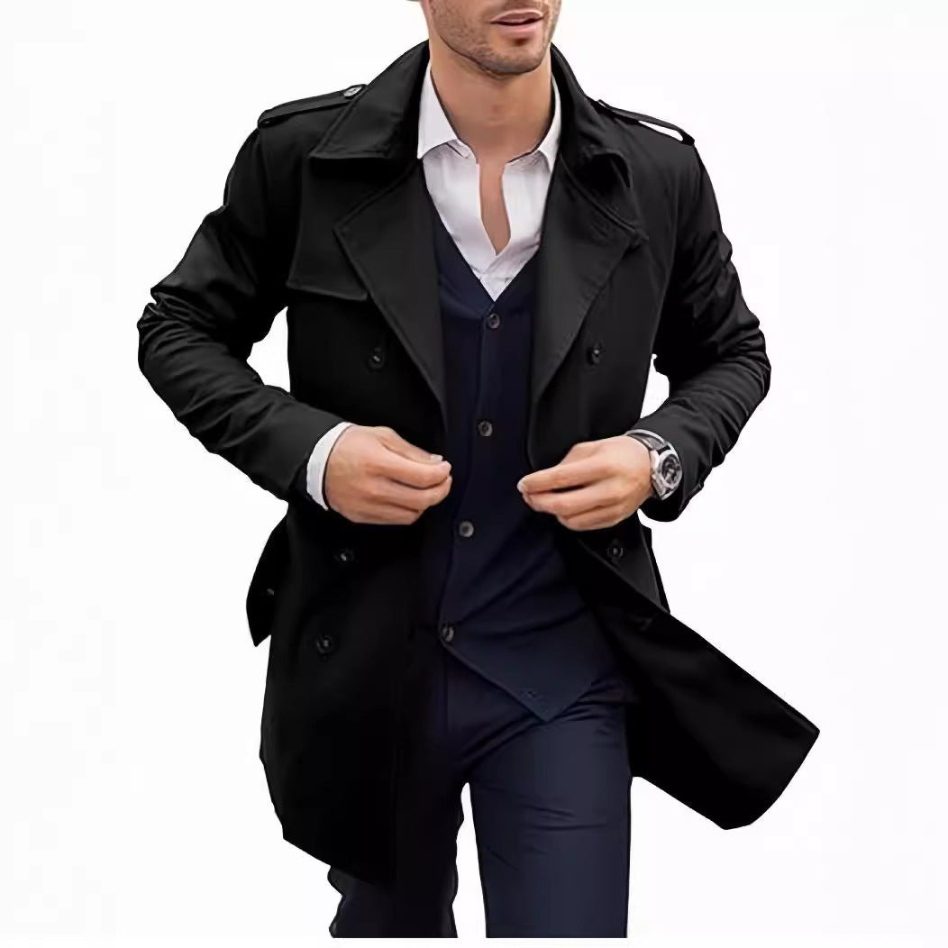 Herren eleganter Trenchcoat mit strukturiertem Design und doppelter Knopfleiste R&B
