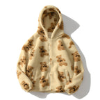 Damen gemütliche Fleecejacke mit Kapuze und süßem Bärenmuster R&B