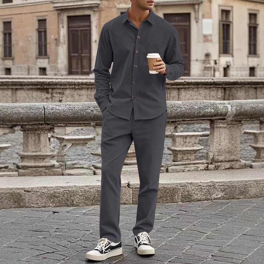 Herren elegantes Freizeitanzug mit stilvollem Hemd und bequemer Hose R&B