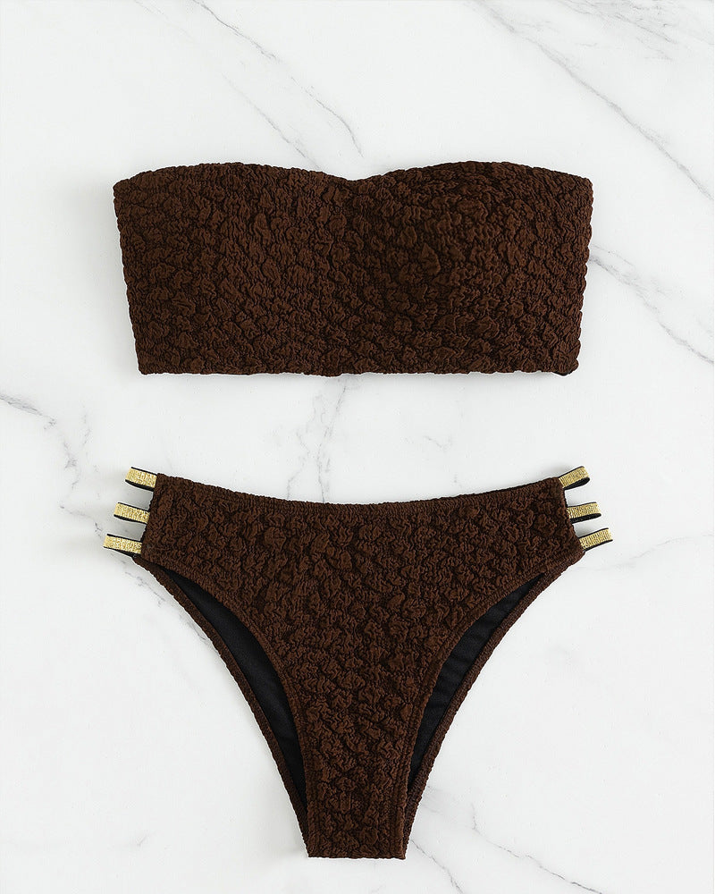 Damen Bandeau-Bikini mit strukturiertem Design und eleganten Akzenten